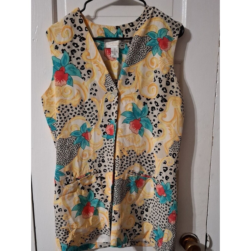 Sheri Collection Cream Tunic with Teal & Coral Floral Accents 100% Silk (Mis437)